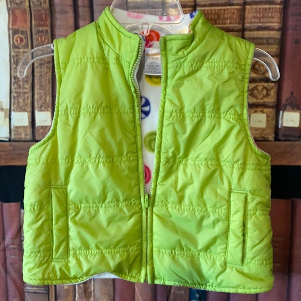 Gymboree Reversible Puffer Vest Lime Green Candy Print Girls 5